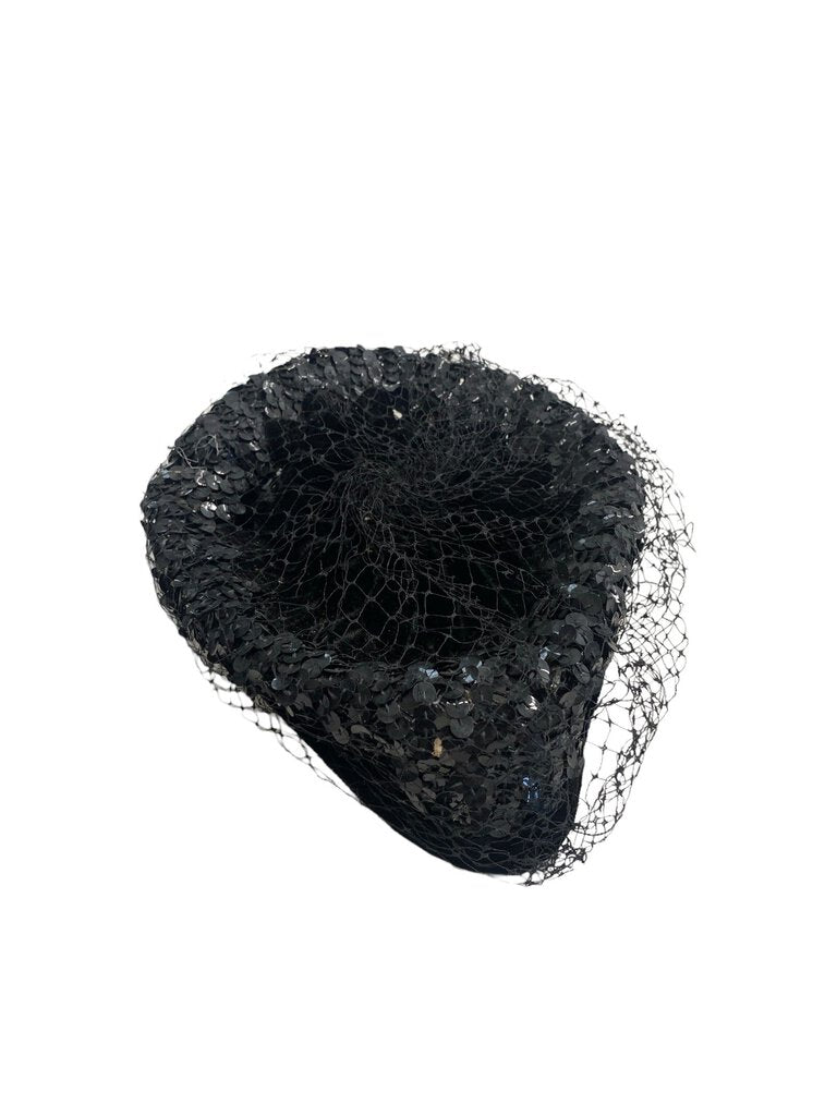 Vintage Black Sequined Netted Mourners Hat