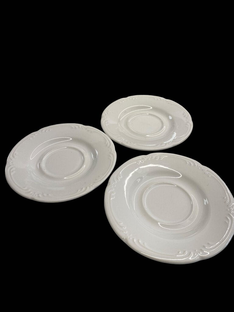 Pfaltzgraff White Filigree Coffee Teacup Saucer Sauce Plate Set 3