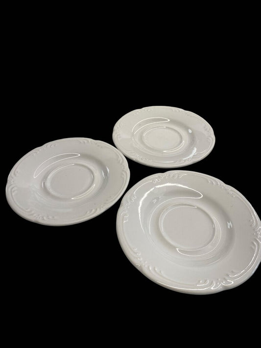 Pfaltzgraff White Filigree Coffee Teacup Saucer Sauce Plate Set 3