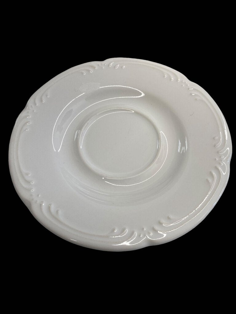 Pfaltzgraff White Filigree Coffee Teacup Saucer Sauce Plate Set 3