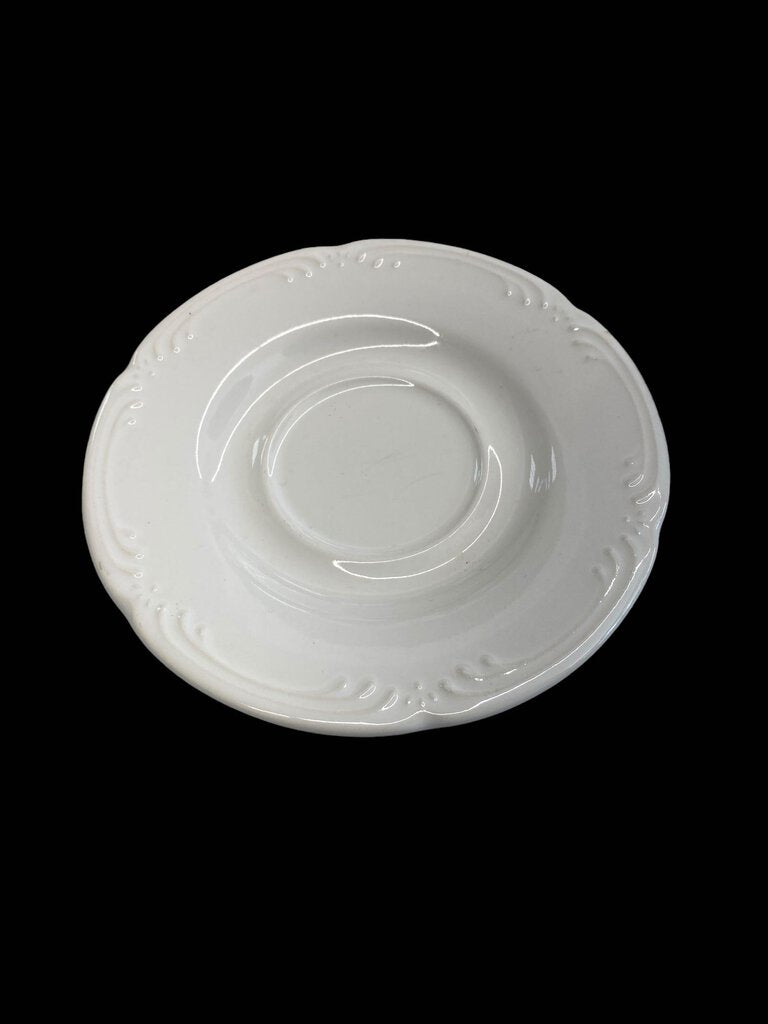 Pfaltzgraff White Filigree Coffee Teacup Saucer Sauce Plate Set 3