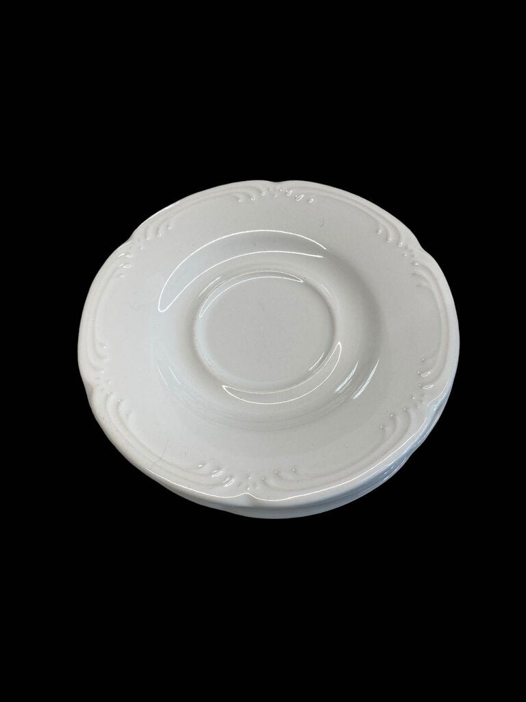 Pfaltzgraff White Filigree Coffee Teacup Saucer Sauce Plate Set 3