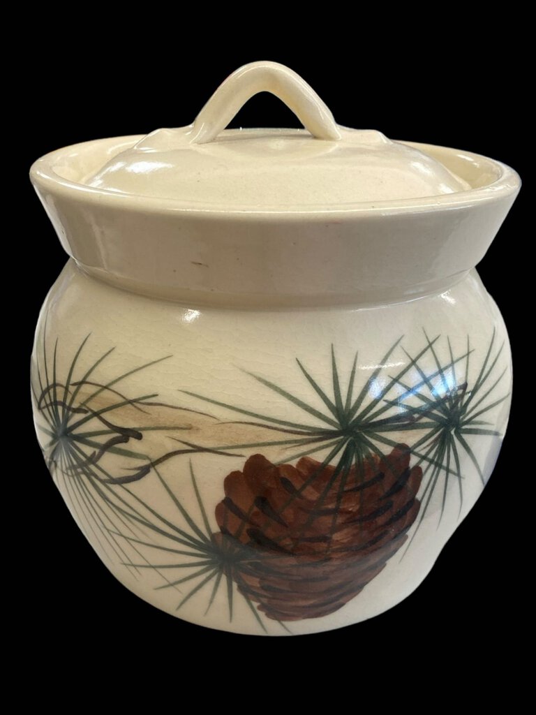 Rustic Ceramic Lidded Pot Pinecone Pine Needles
