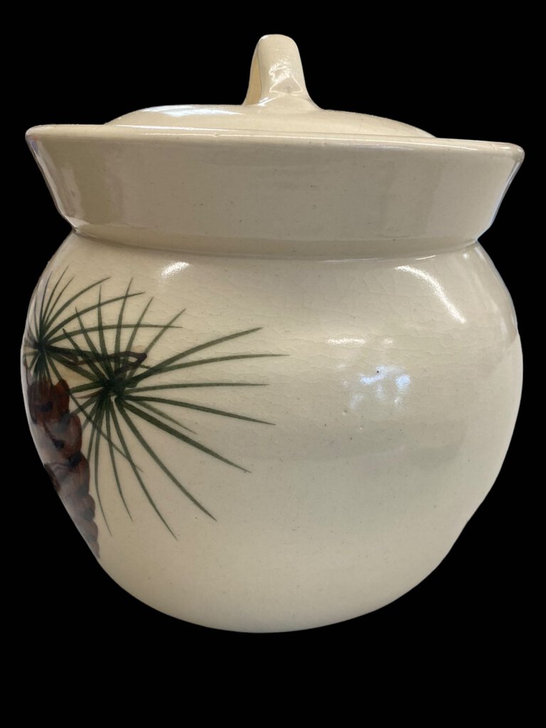 Rustic Ceramic Lidded Pot Pinecone Pine Needles