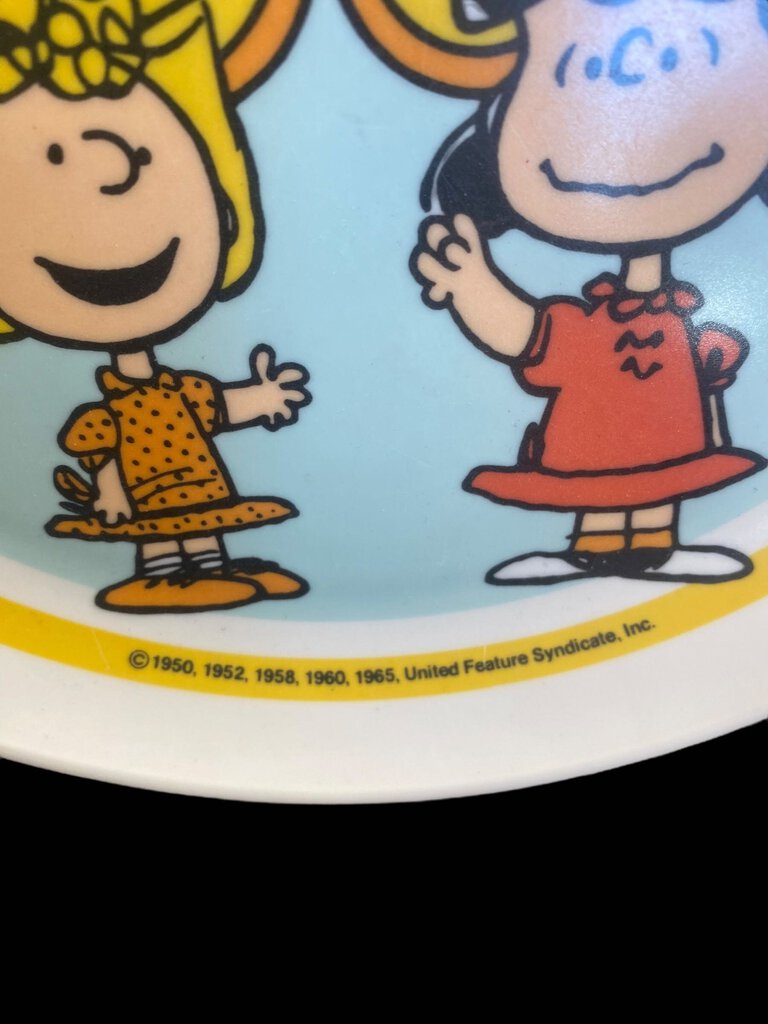 Vintage 1965 Peanuts Charlie Brown Snoopy Lucy Linus Sally Woodstock Plastic Plate