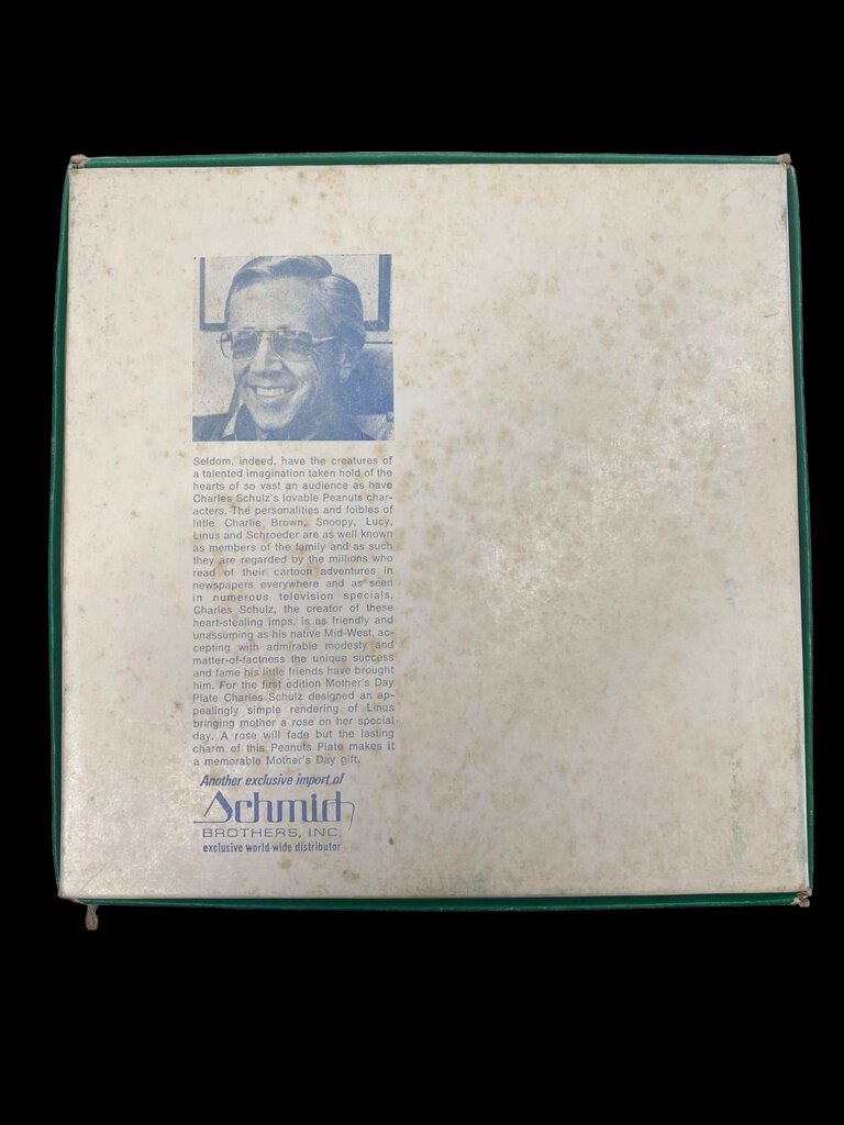 VINTAGE 1972 SCHMID CHARLES SCHULZ PEANUTS LTD 1ST ED MOTHERS DAY PLATE LINUS