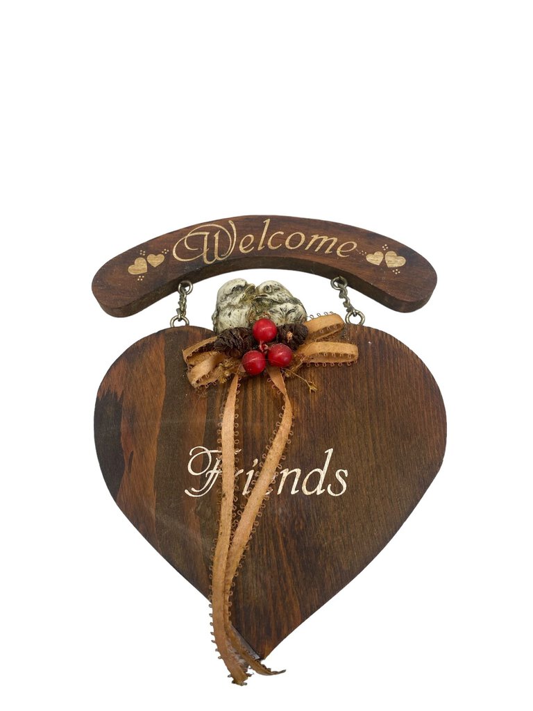 Welcome Friends Wood Sign with Birds Cabin Decor Door