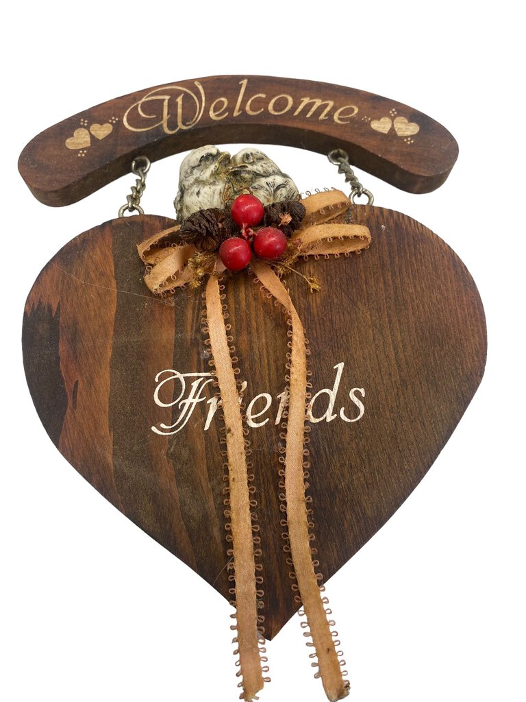 Welcome Friends Wood Sign with Birds Cabin Decor Door