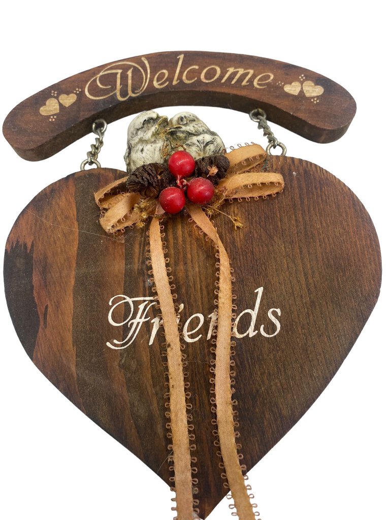 Welcome Friends Wood Sign with Birds Cabin Decor Door