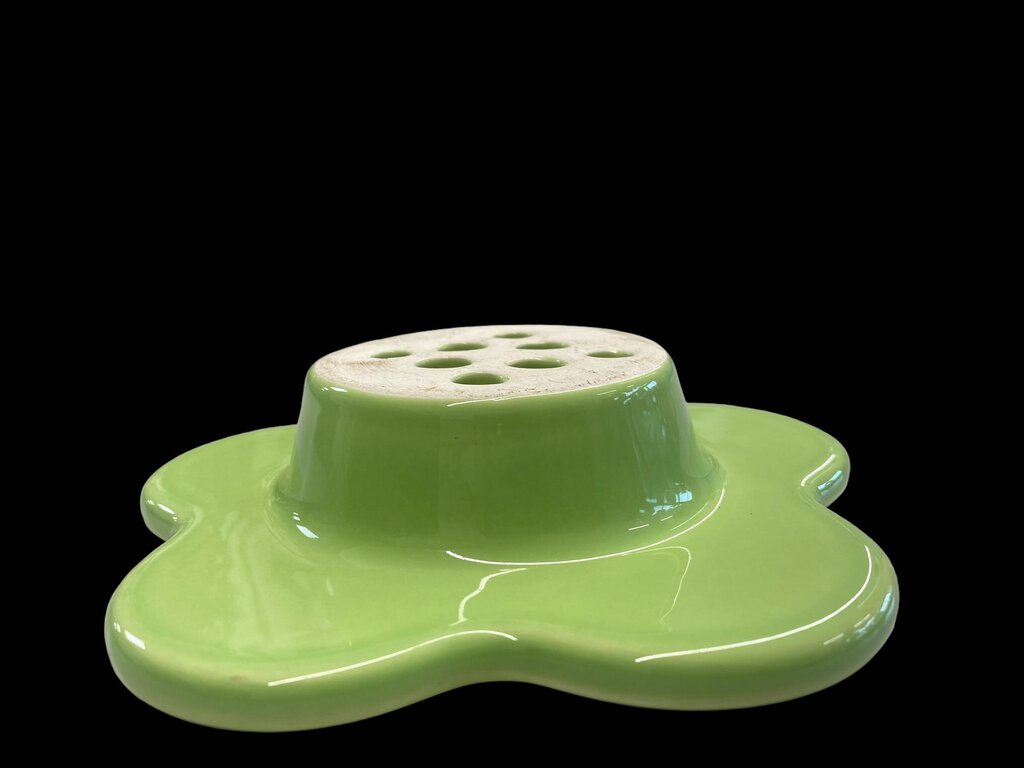 Vintage Ceramic Flower Frog Green Mason Jar Vase Top Topper Scalloped V