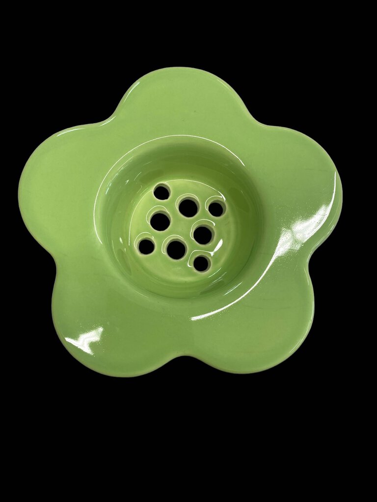 Vintage Ceramic Flower Frog Green Mason Jar Vase Top Topper Scalloped V