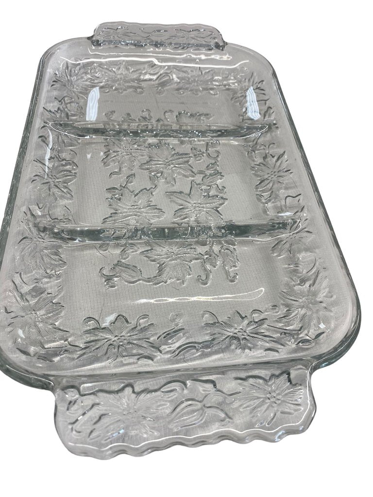 Princess House Fantasia Three Part Clear Glass Divided Relish Platter
