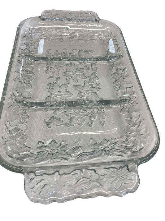 Princess House Fantasia Three Part Clear Glass Divided Relish Platter