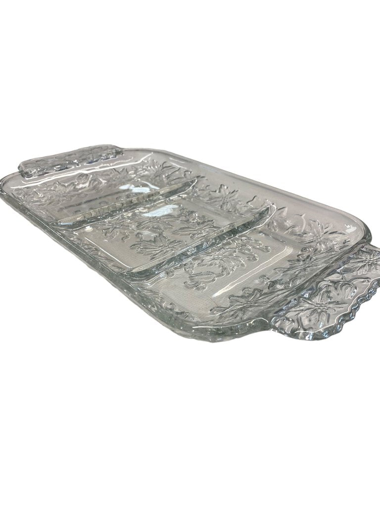 Princess House Fantasia Three Part Clear Glass Divided Relish Platter