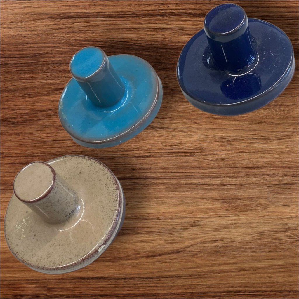 Set of 3 Round Terra Cotta Glazed Cookie Stamps With Handle