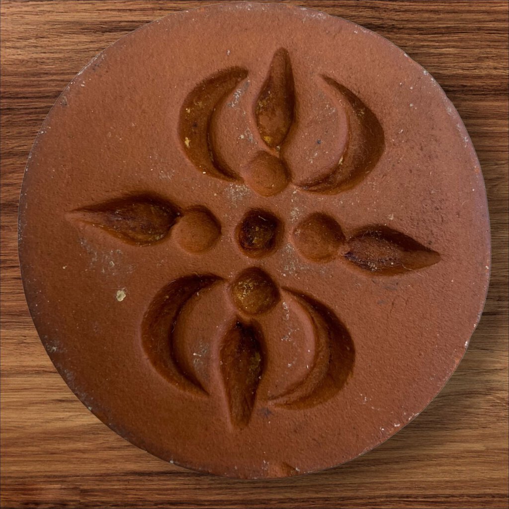 Set of 3 Round Terra Cotta Glazed Cookie Stamps With Handle