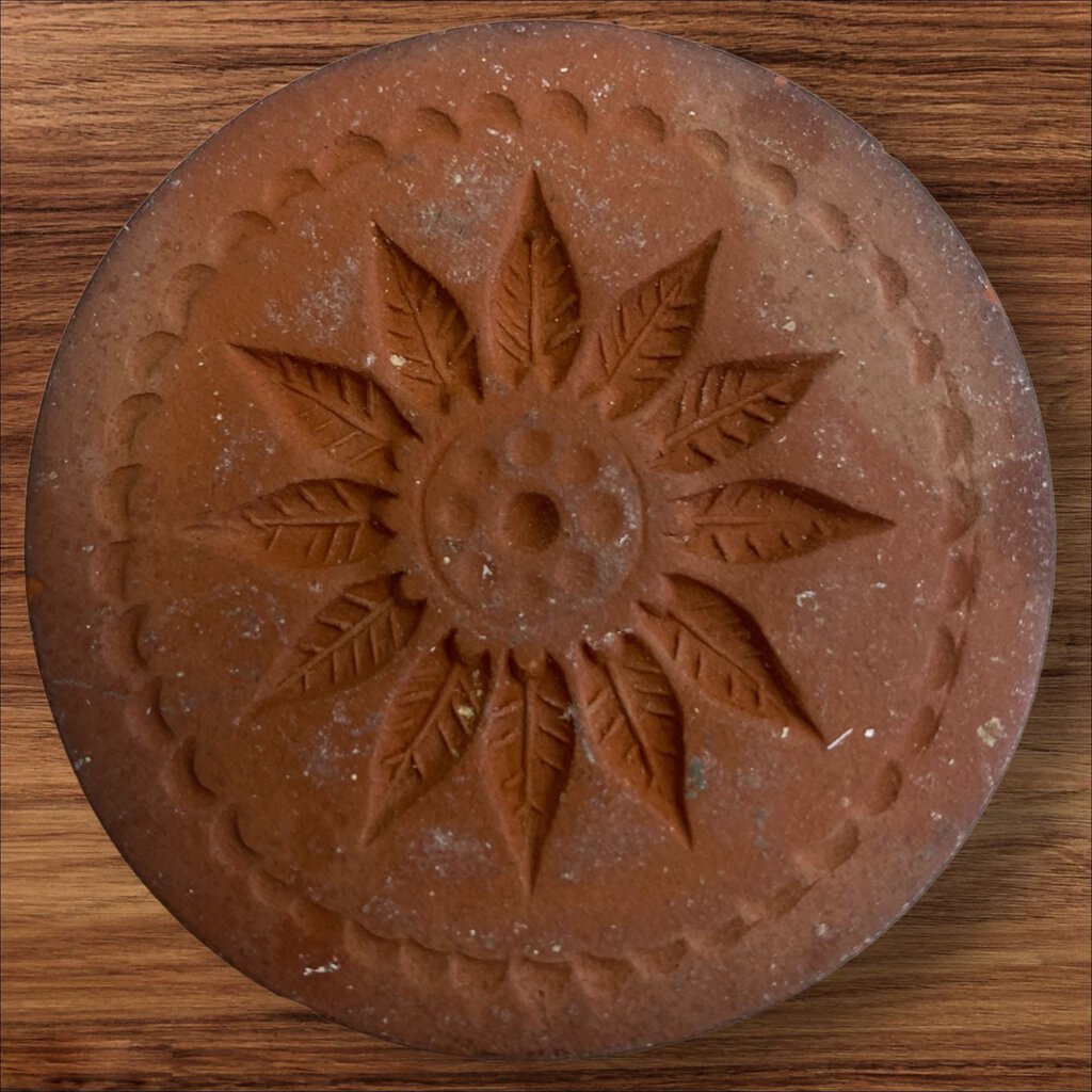 Set of 3 Round Terra Cotta Glazed Cookie Stamps With Handle