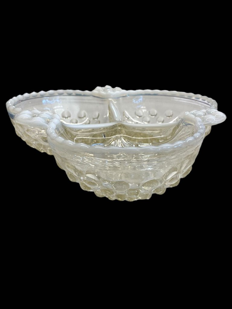 Vintage Moonstone Hobnail Divided Nut Candy Dish