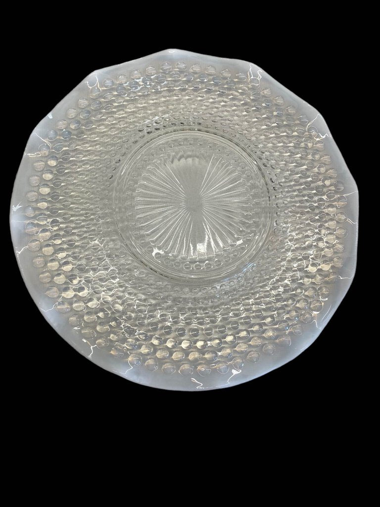 Vintage Moonstone Hobnail Fluted Glass Plate Platter Bowl