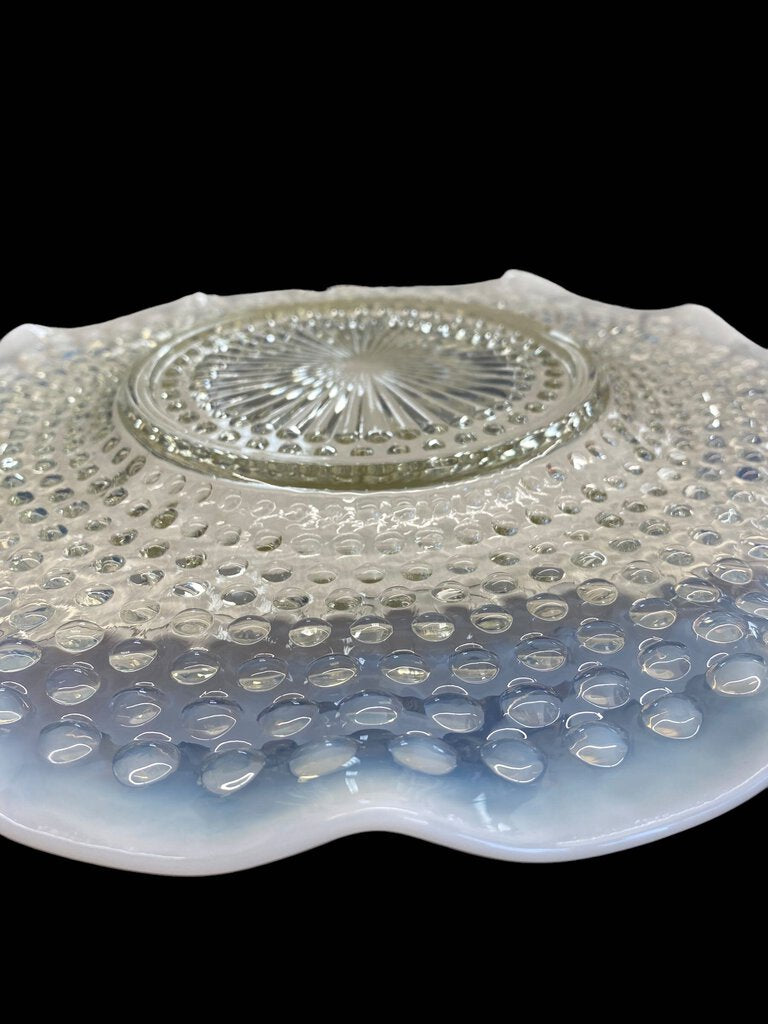 Vintage Moonstone Hobnail Fluted Glass Plate Platter Bowl