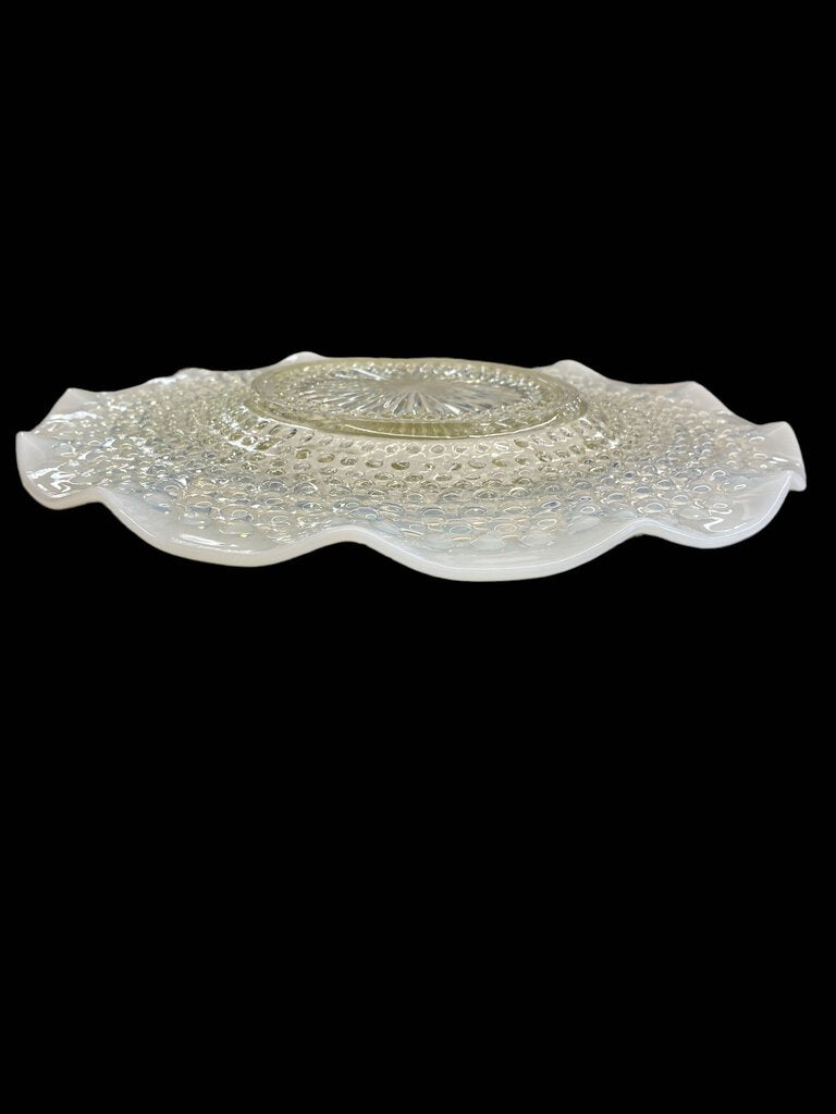 Vintage Moonstone Hobnail Fluted Glass Plate Platter Bowl