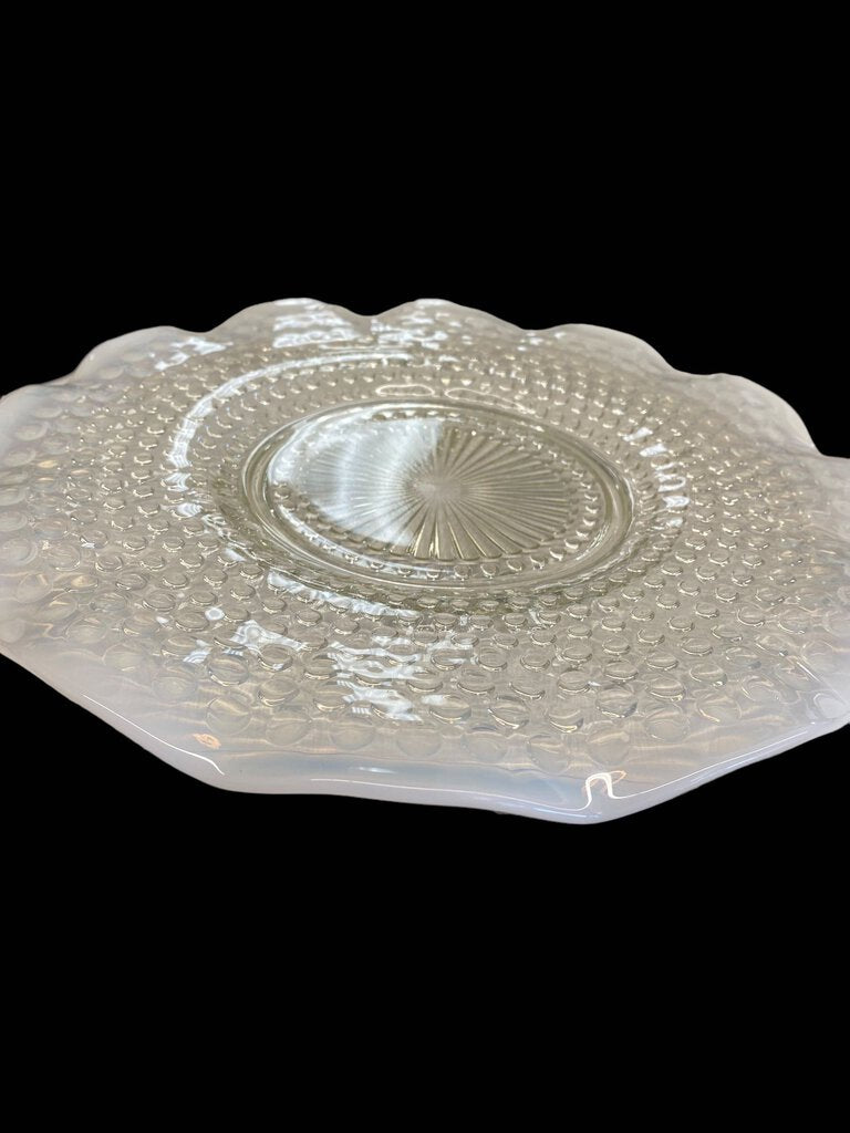 Vintage Moonstone Hobnail Fluted Glass Plate Platter Bowl