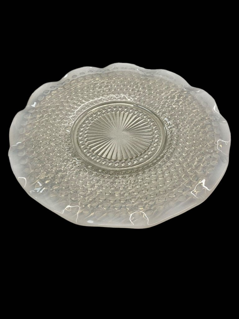 Vintage Moonstone Hobnail Fluted Glass Plate Platter Bowl