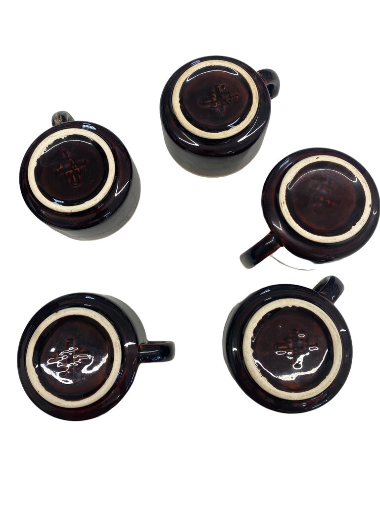 Vintage Pfaltzgraff Brown Drip Glaze Coffee Mugs Set 5