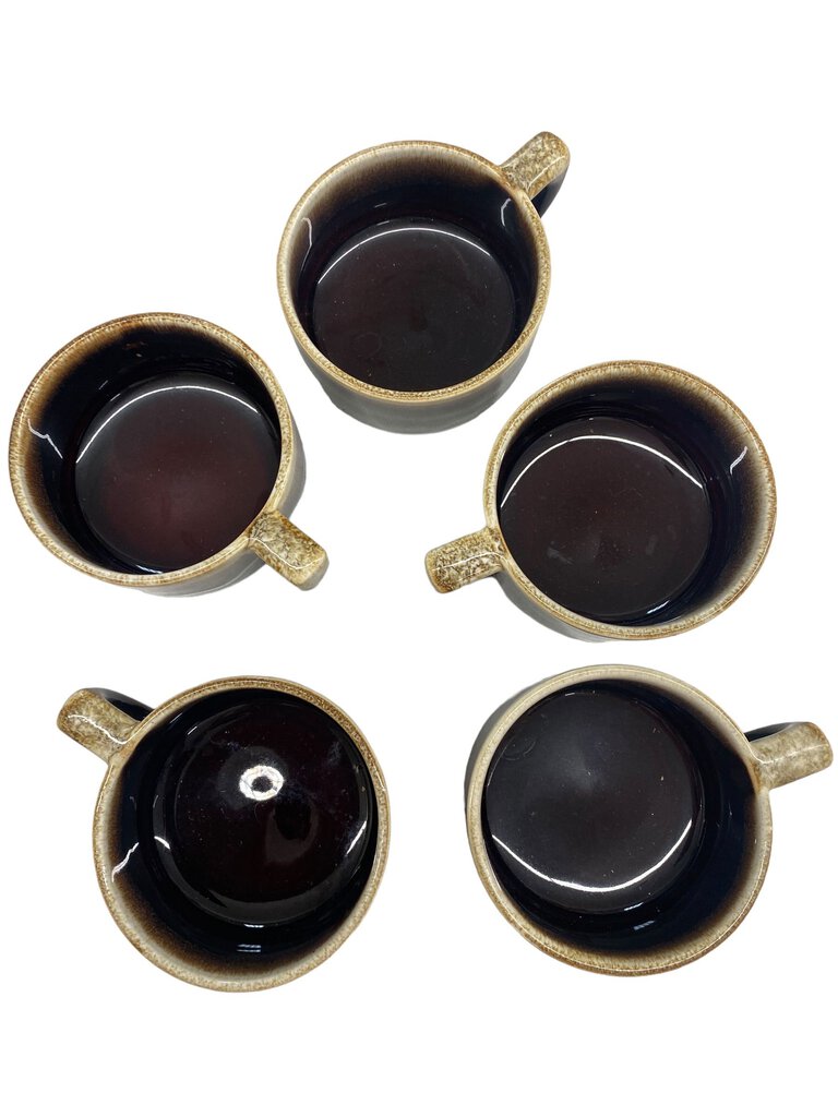 Vintage Pfaltzgraff Brown Drip Glaze Coffee Mugs Set 5