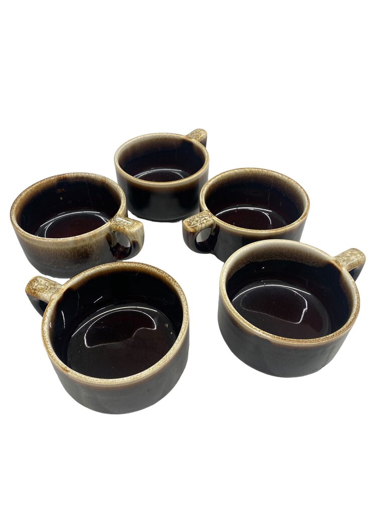 Vintage Pfaltzgraff Brown Drip Glaze Coffee Mugs Set 5