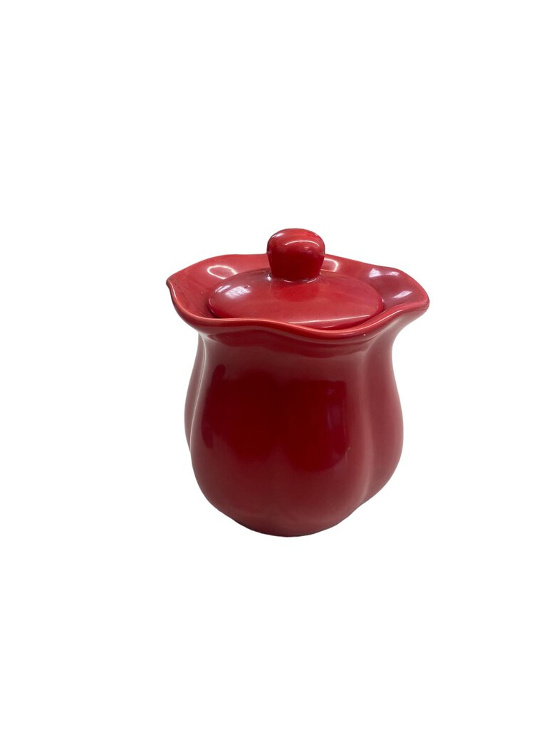 Red Ceramic Pottery Pot With Lid Unmarked