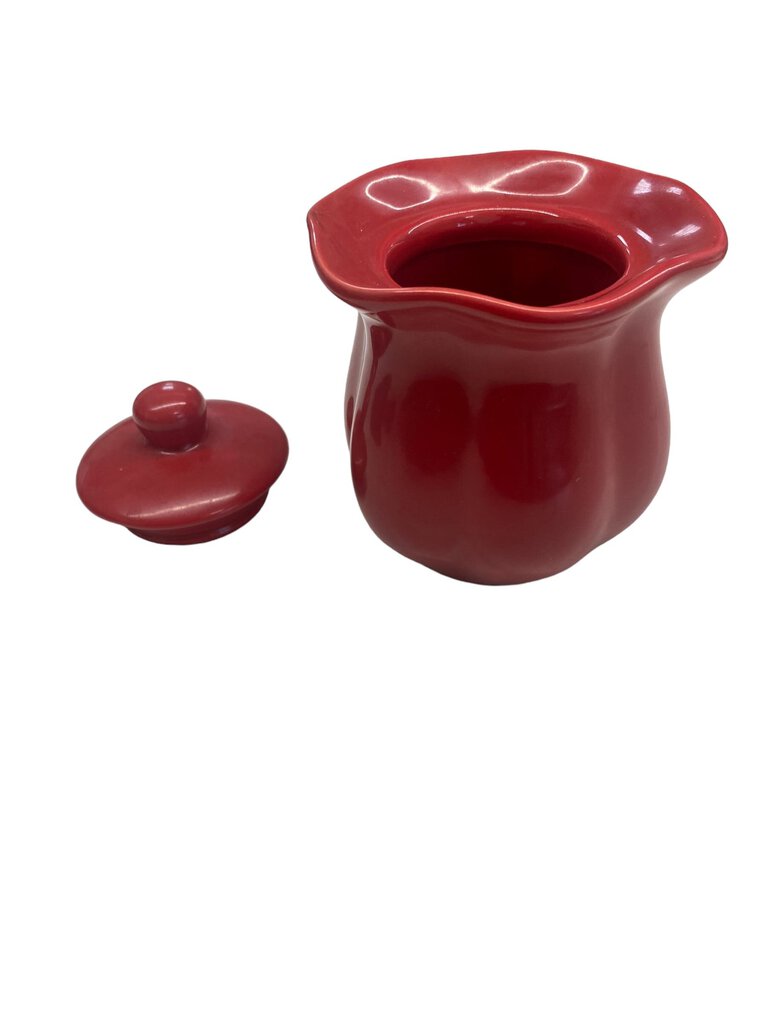 Red Ceramic Pottery Pot With Lid Unmarked