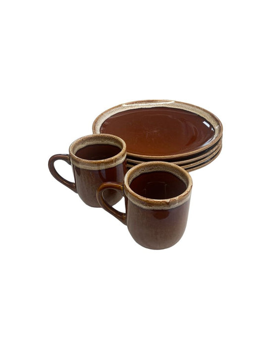 Todays Home Brown Dish Set 4 plates two coffee cups