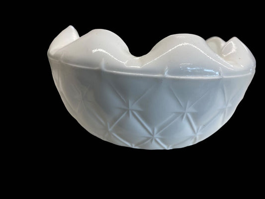 Vintage White Milk Glass Quilted Diamond Scallop Edge Bowl