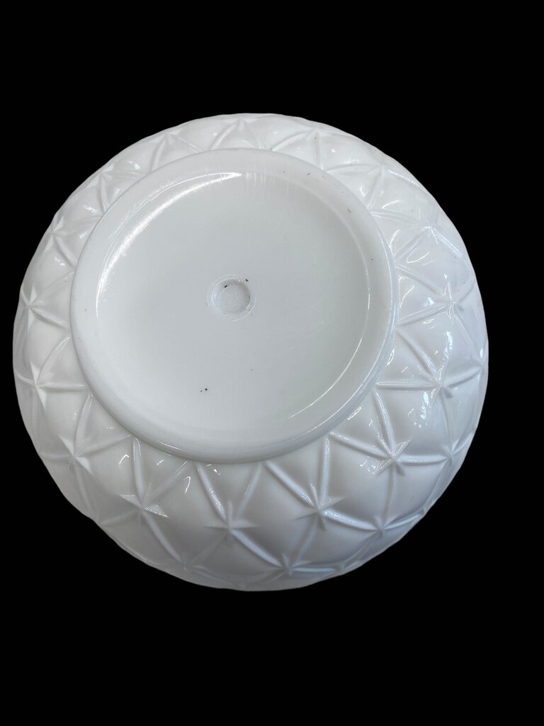 Vintage White Milk Glass Quilted Diamond Scallop Edge Bowl