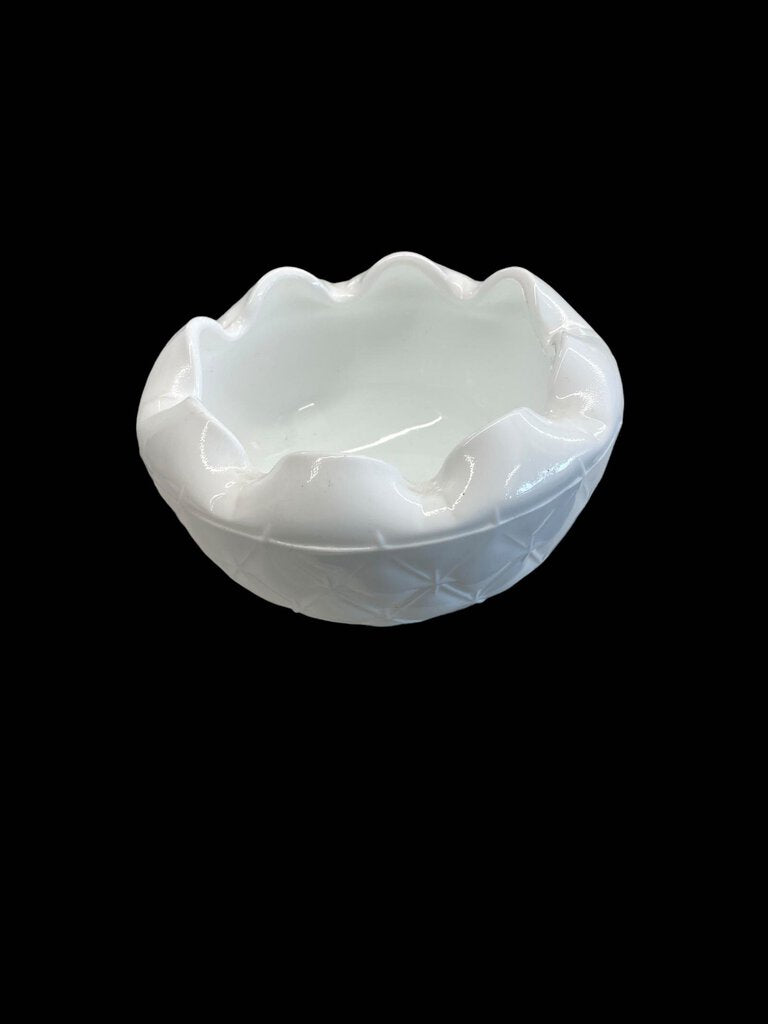 Vintage White Milk Glass Quilted Diamond Scallop Edge Bowl