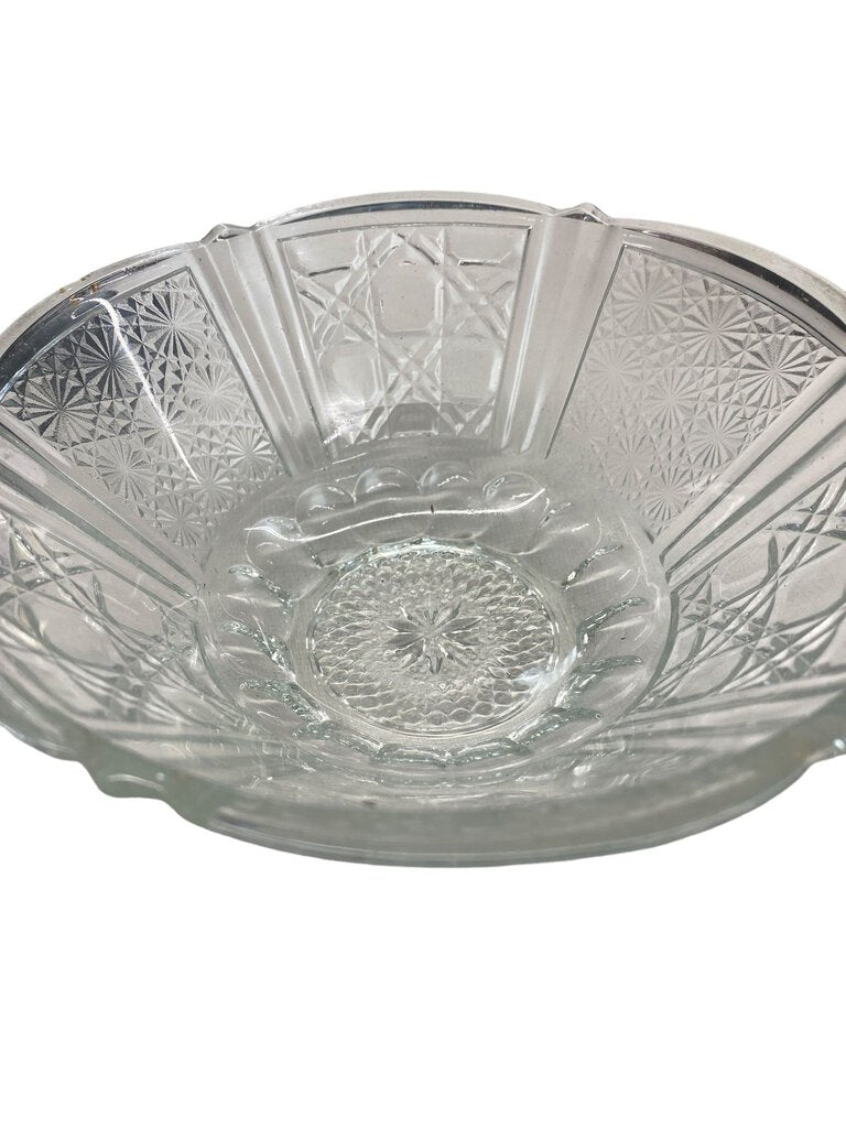 Vintage Clear Glass Lattice Daisy Bowl
