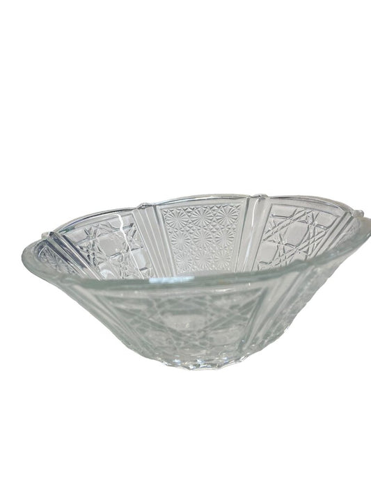 Vintage Clear Glass Lattice Daisy Bowl