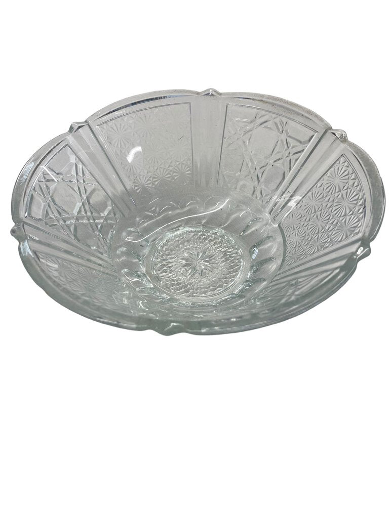Vintage Clear Glass Lattice Daisy Bowl