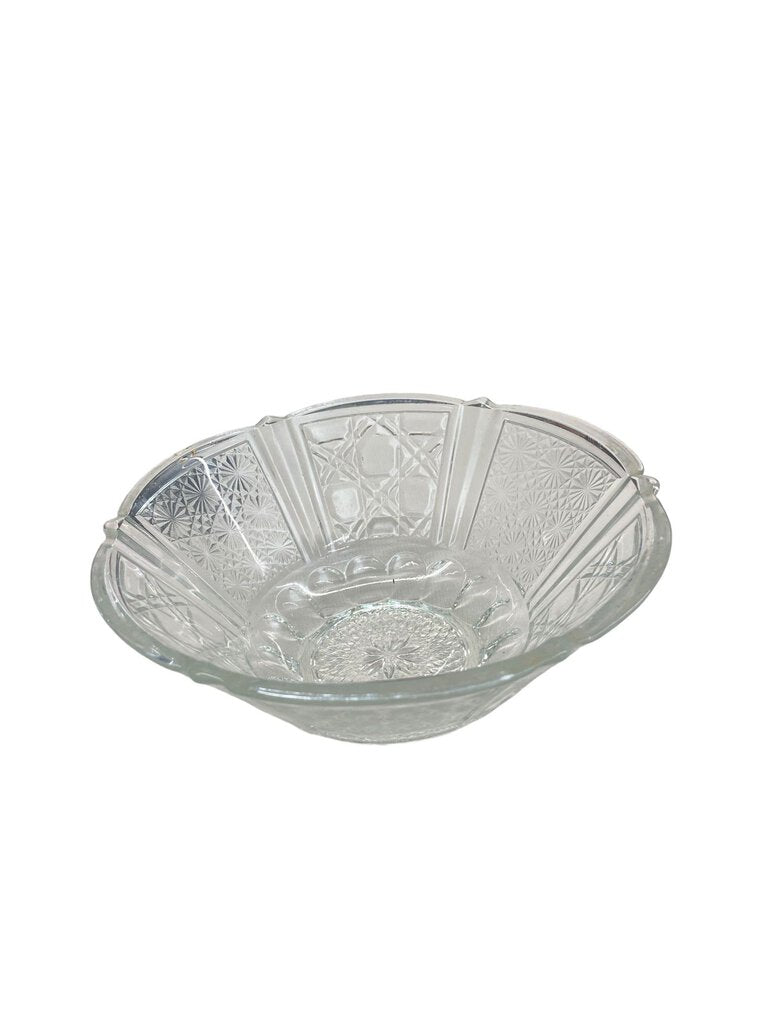 Vintage Clear Glass Lattice Daisy Bowl