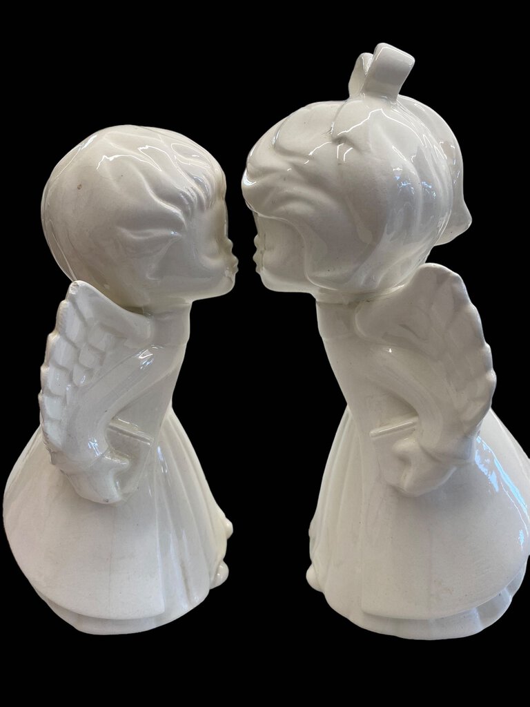 Vintage Kissing Boy Girl Angles White Ceramic Christmas