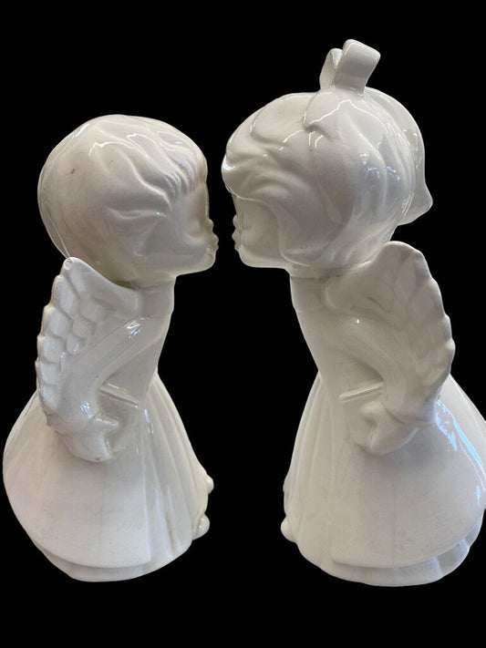 Vintage Kissing Boy Girl Angles White Ceramic Christmas