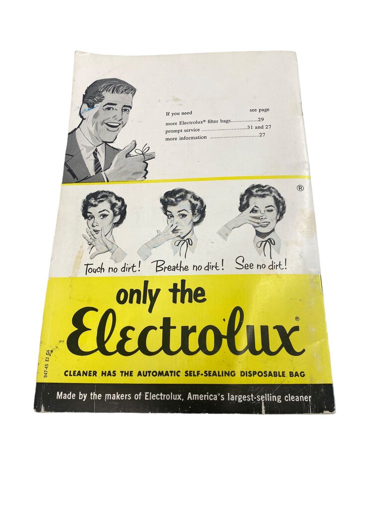 Vintage Electolux Vacuum Cleaner Model G Book Instruction Manual 60's