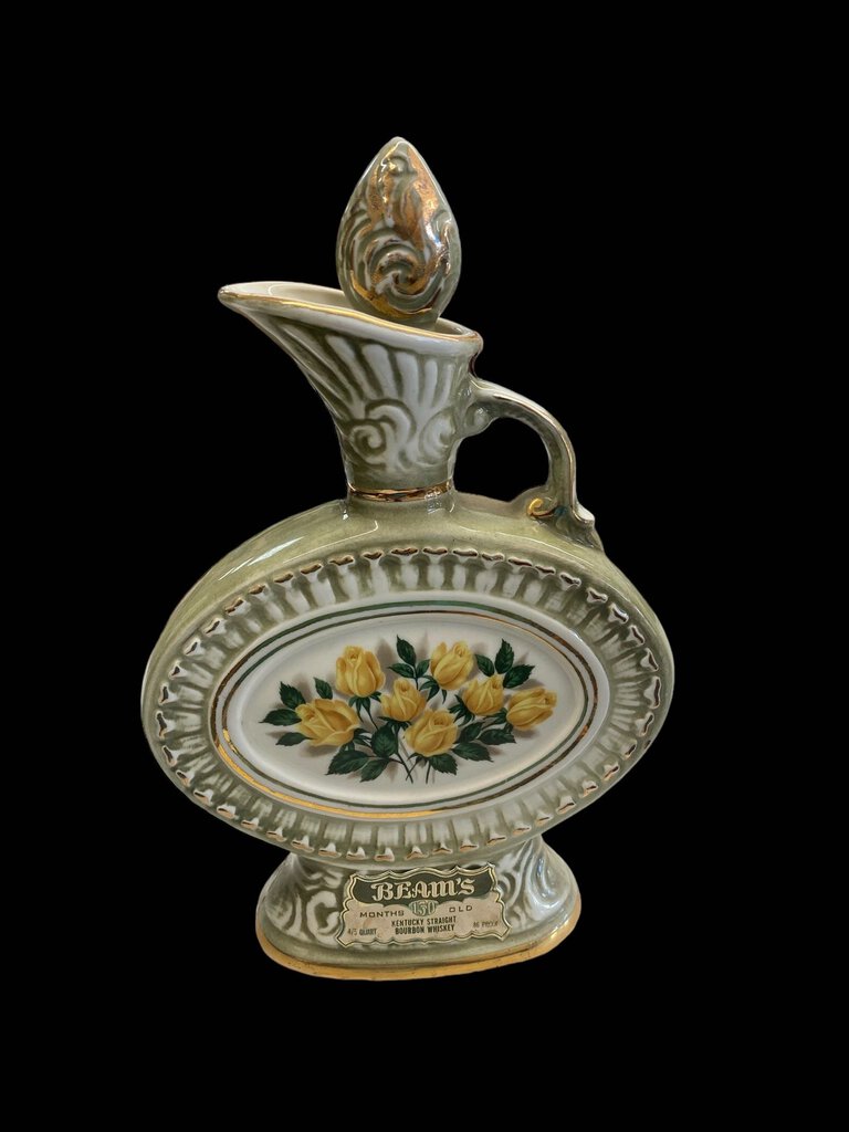 Vintage 1969 Jim Beam Rose Sage Green Gold Trim Decanter EMPTY