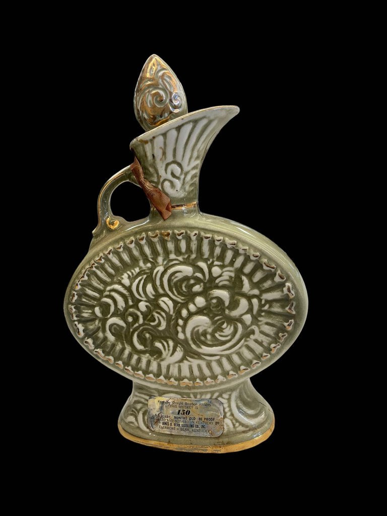 Vintage 1969 Jim Beam Rose Sage Green Gold Trim Decanter EMPTY