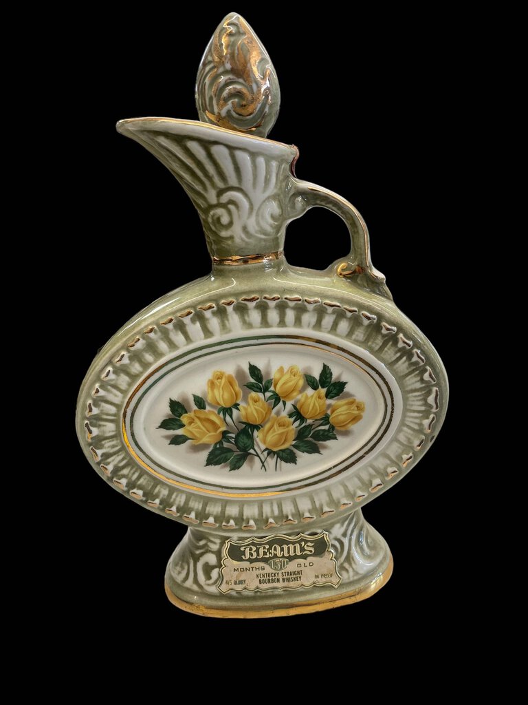 Vintage 1969 Jim Beam Rose Sage Green Gold Trim Decanter EMPTY