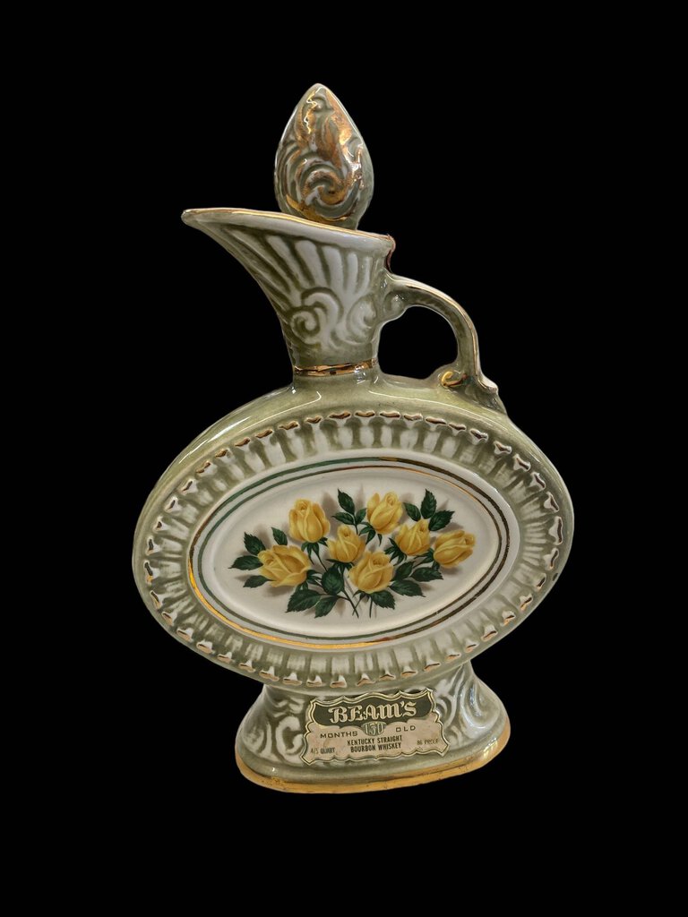 Vintage 1969 Jim Beam Rose Sage Green Gold Trim Decanter EMPTY