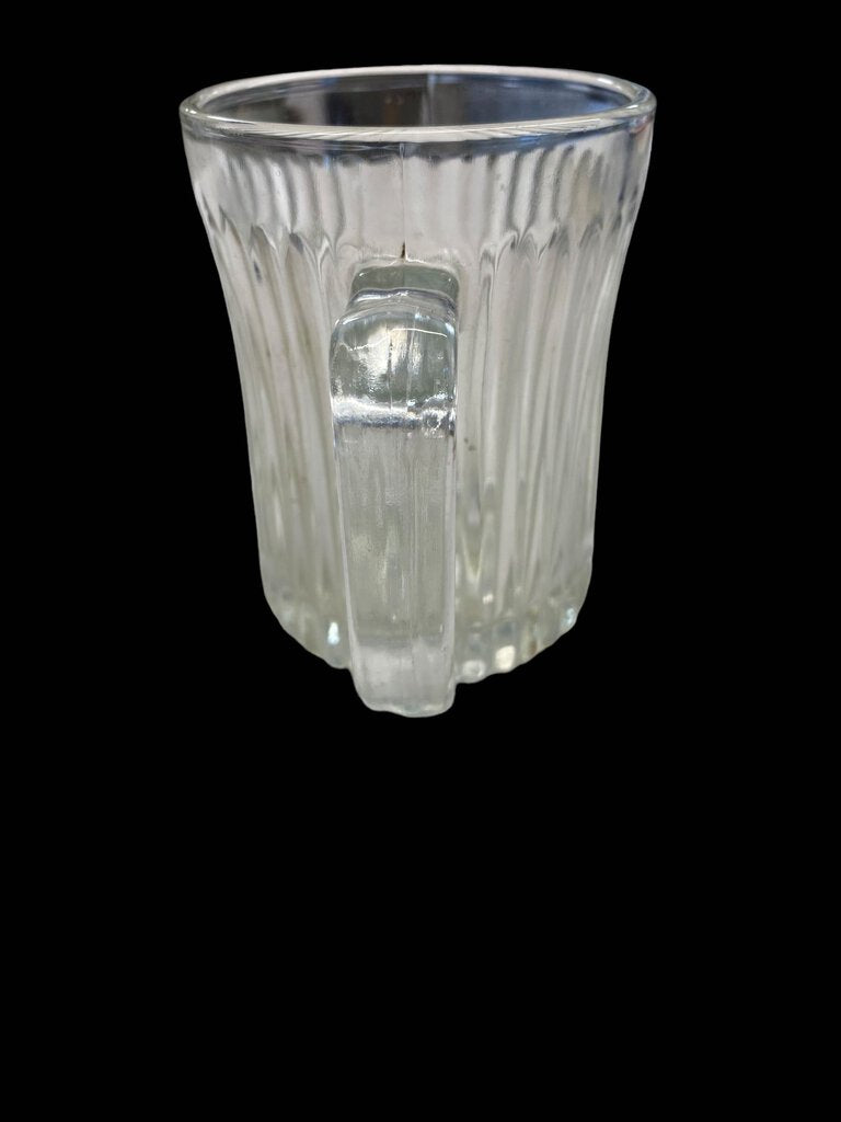 Ribbed Clear Heavy Glass Coffee Tea Mug Cup Starburst Bottom