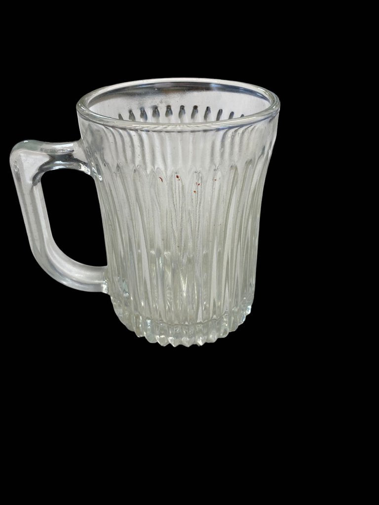 Ribbed Clear Heavy Glass Coffee Tea Mug Cup Starburst Bottom