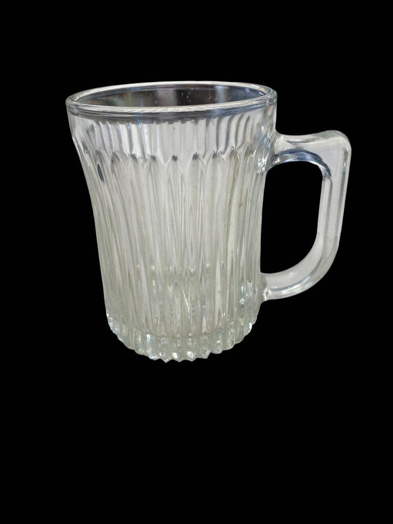 Ribbed Clear Heavy Glass Coffee Tea Mug Cup Starburst Bottom